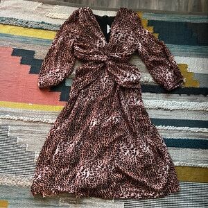 Anthropologie Leopard Print Cut-Out Midi Dress Sz XL